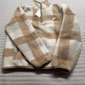 Nike Beige and White Checkered Fleece Jacket